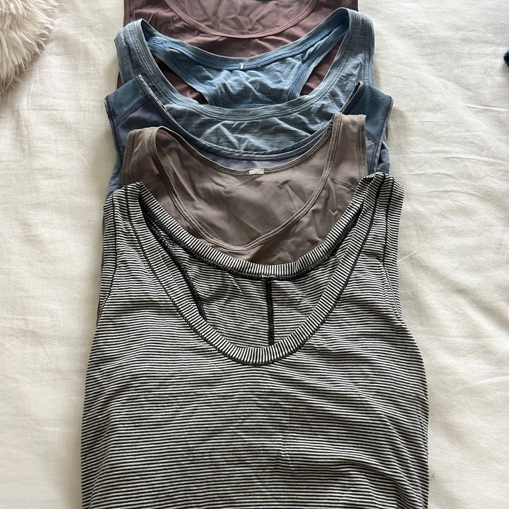 Lot of 6 lululemon tank tops .  Striped Black & White; Solid & Neutrals Tank Set